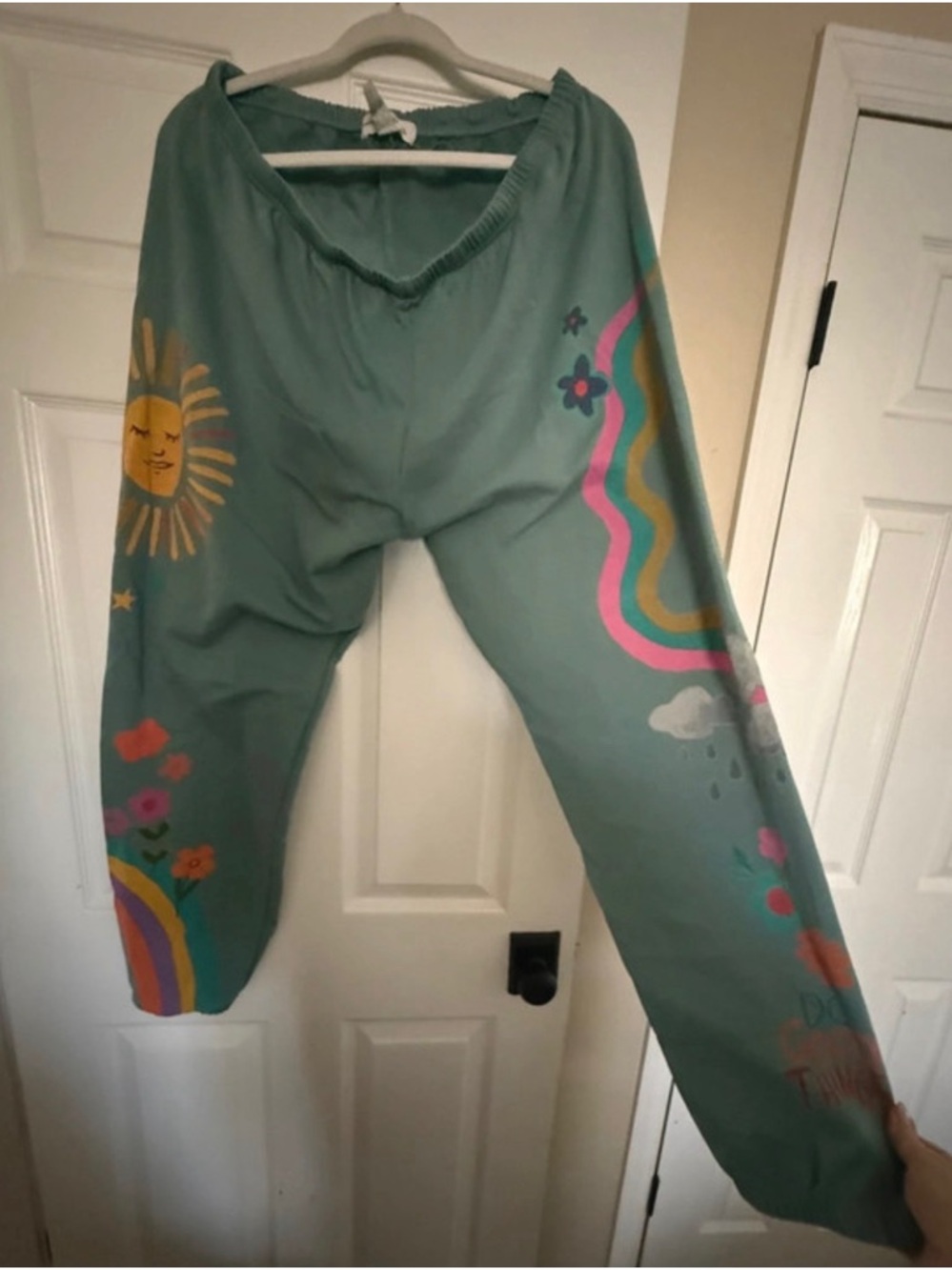 NATURAL LIFE Green SweatPants with Rainbow & Sun Graphic